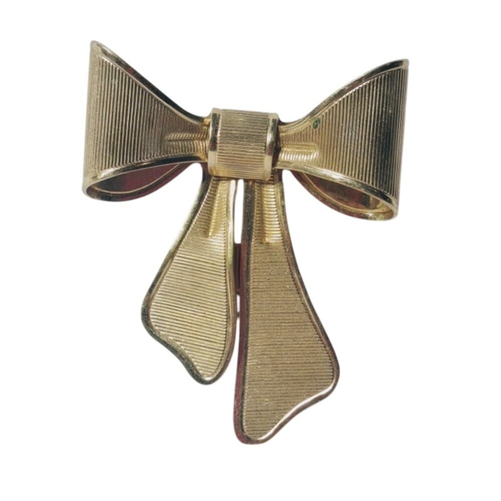 Avon Gold Ribbon Bow Brooch Textured Vintage Classic Pin
